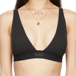 SKIMS Plunge Ribbed Cotton-blend Jersey Bralette Black L NWT